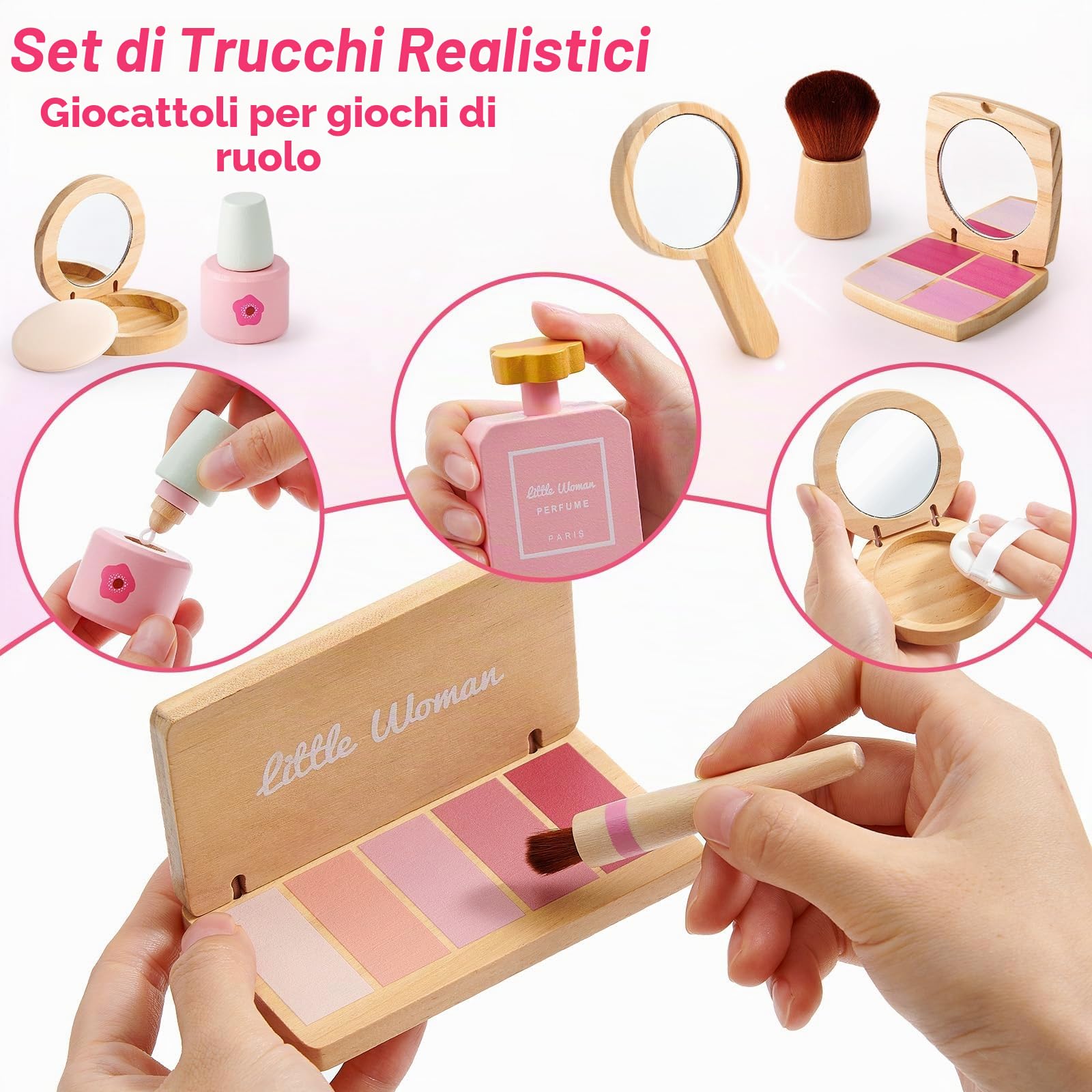 Atoylink Set Trucchi Bambina in Legno Finti Trucchi Set Trousse Trucchi Bambina con Rossetto Profumo Giocattoli Giochi Legno Regalo per Bambini Ragazza 3 4 5 6 7 Anni