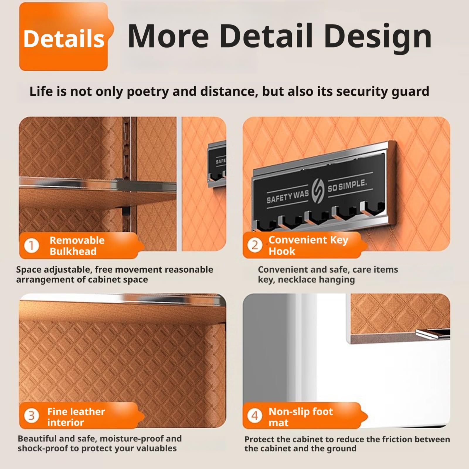 Cassaforte antifurto, grande capacità con accesso a impronte digitali e password per camera da letto/soggiorno, design sicuro e durevole, 60 cm