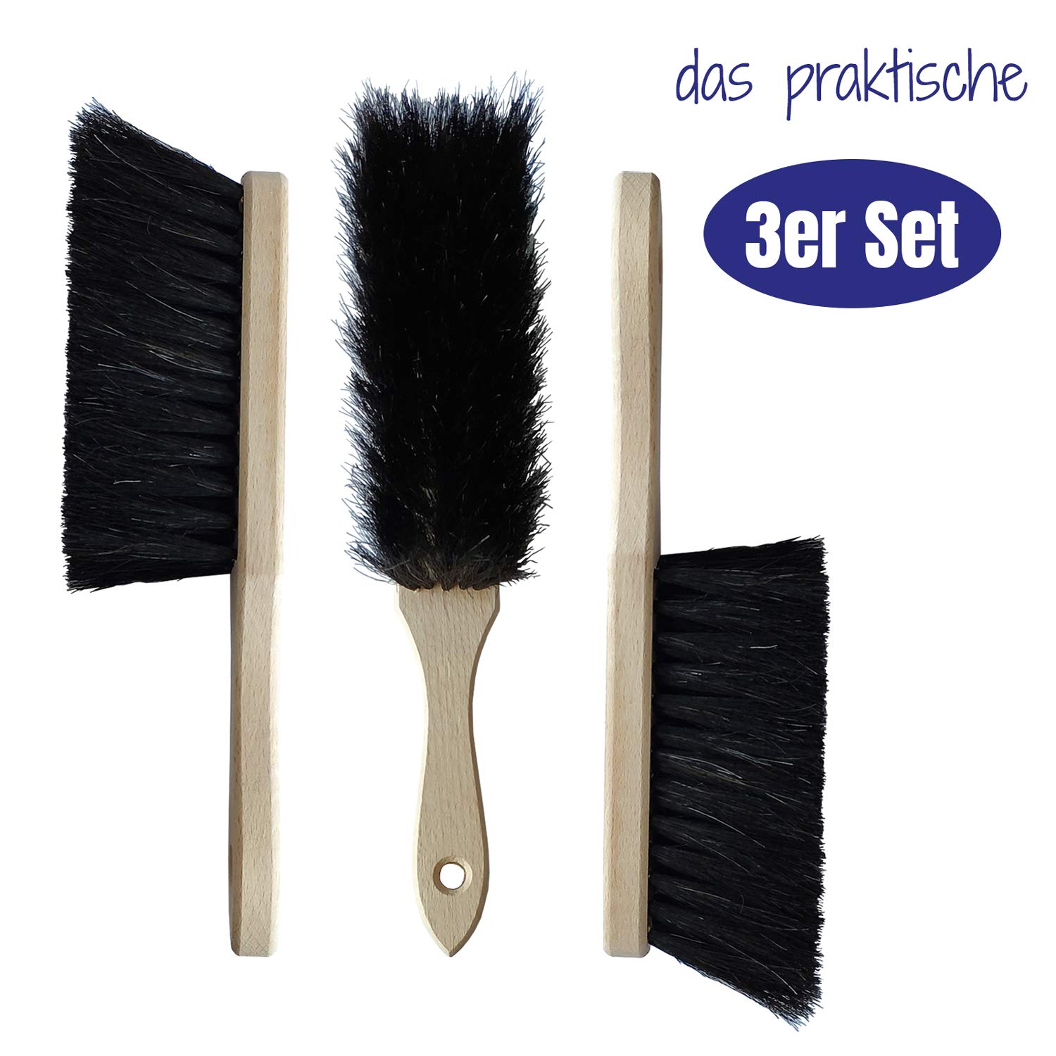 3 Stück Handfeger aus NATURHAAR, Handbesen Set, Made in Germany