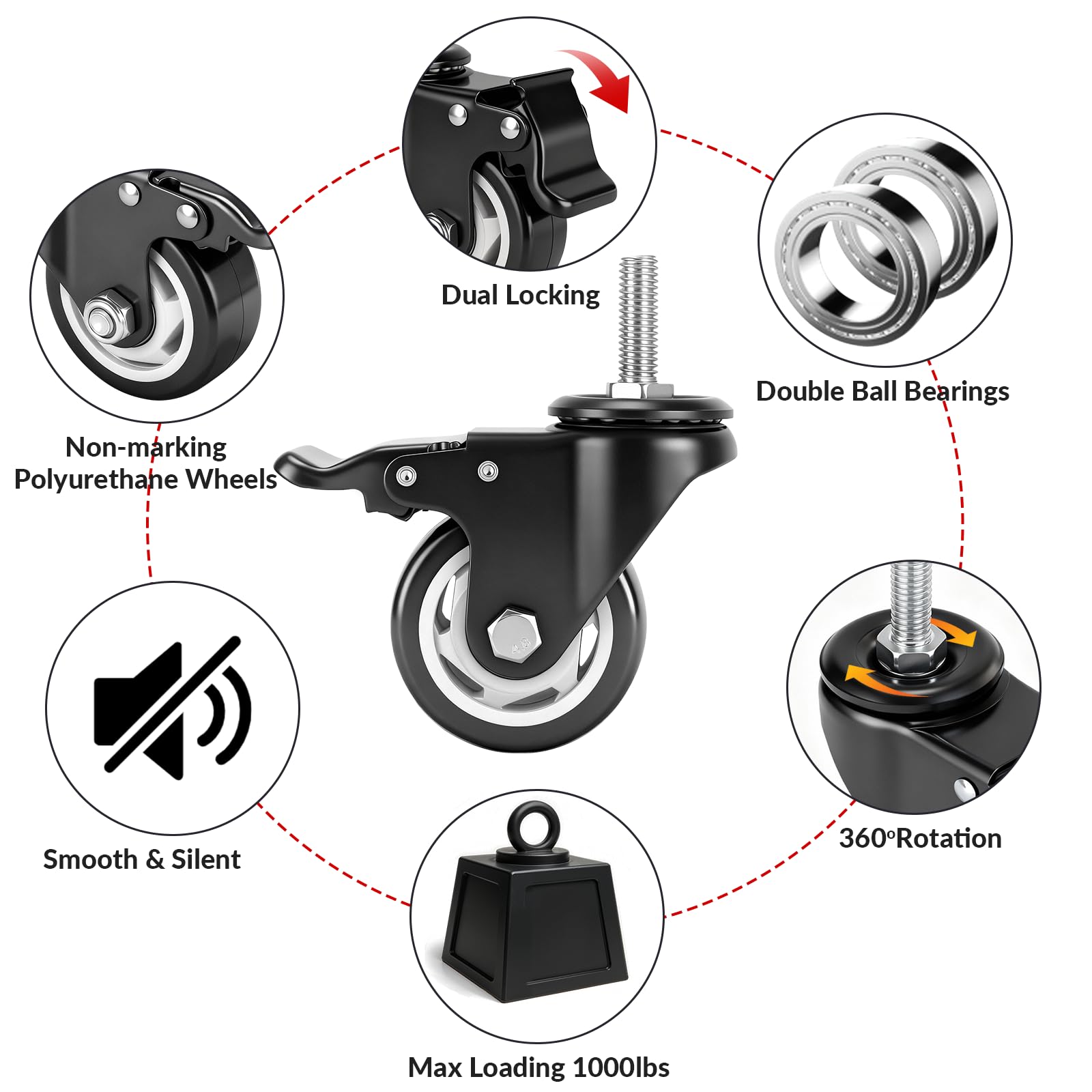 Heavy Duty Caster Wheels - Set of 4 -4