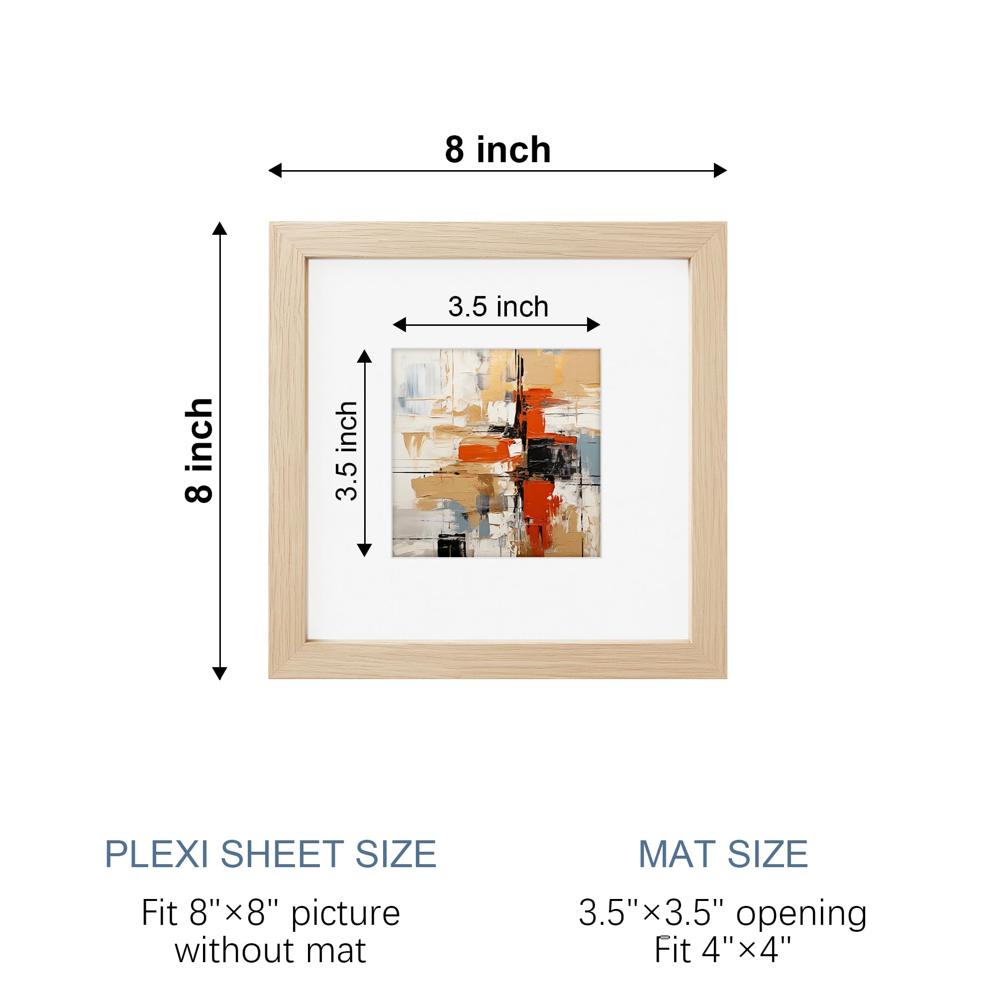 Condition photo showing New/Like New for tones frame design solid wood frame,natural oak wood picture frame can display photo 4x4 with mat or 8 x 8 without mat,single poster frame for wall home decor
