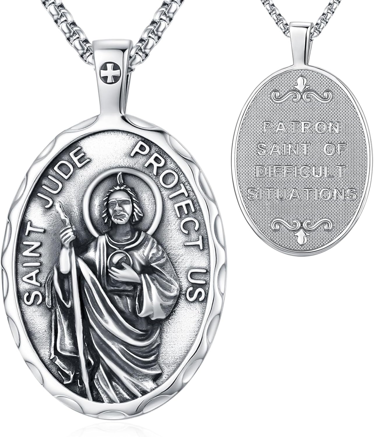 Eusense 925 Sterling Silver Saint Necklace St Michael Necklace Saint Christopher Pendant Protection Jewelry Patron St Medals Amulet Pendant for Men Women