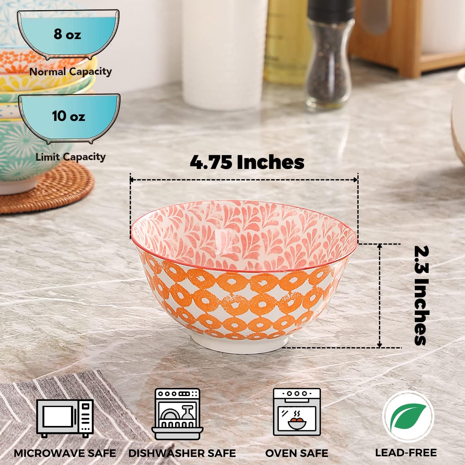 Ceramic Bowls, 10 Oz Small Bowl, Set of 8 Ice Cream Bowls, Dessert Bowl for Salsa, Rice, Sauce, Side Dishes, Snack, Condiment, 4.75 Inch-Microwave Dishwasher Safe image 3
