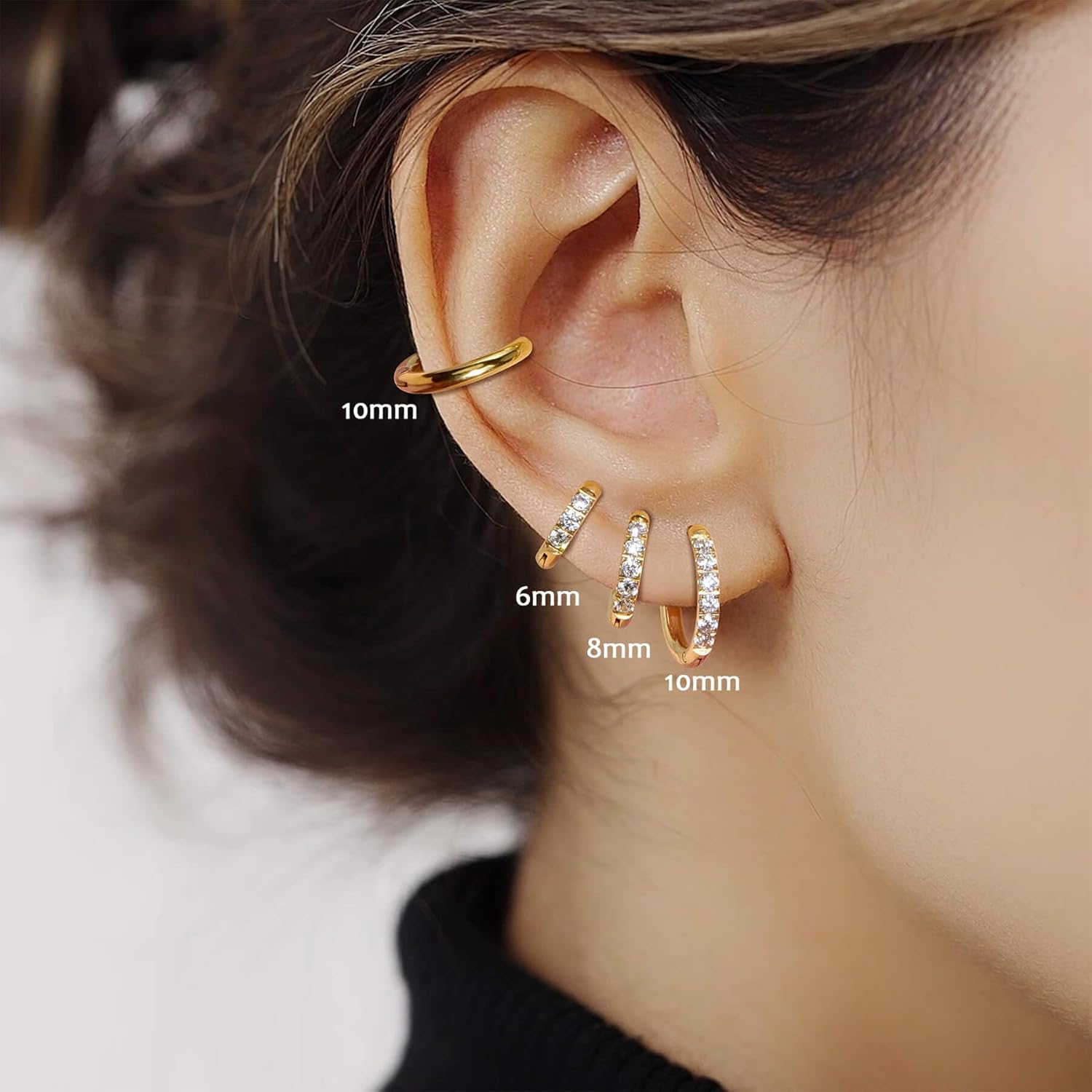 Lantine Small Gold Hoop Earrings Set for Women Men Surgical Stainless Steel Cartilage Cz Huggie Earrings 20G Daith Conch Helix First Second Third Hole Lobes Hinged Sleeper Earrings - Image 3