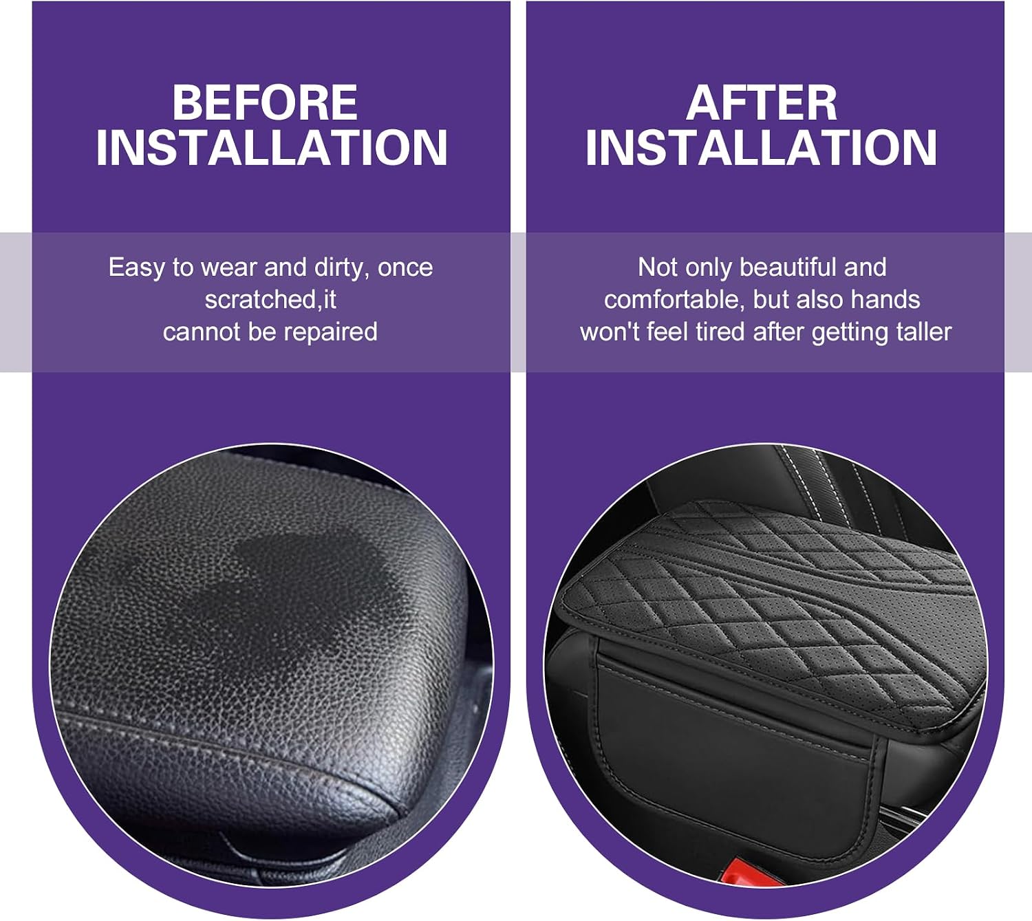 Car Armrest Cushion, Breathable Support Cover for Enhanced Elbow Comfort, Waterproof Anti-scratch Center Console Protector with Side Storage Pocket, Universal Slip-on Design for Car (Black) thumbnail