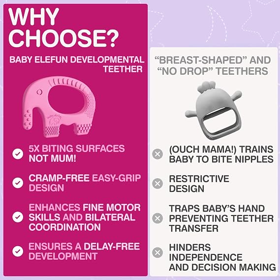 Baby Girl Teething Toys - BPA Free Silicone Toy - Cute, Easy to Hold, Soft and Highly Effective Elephant Teether - Unique Teethers Best for 0-6 6-12 Months Girl Christmas Gifts Stocking Fillers