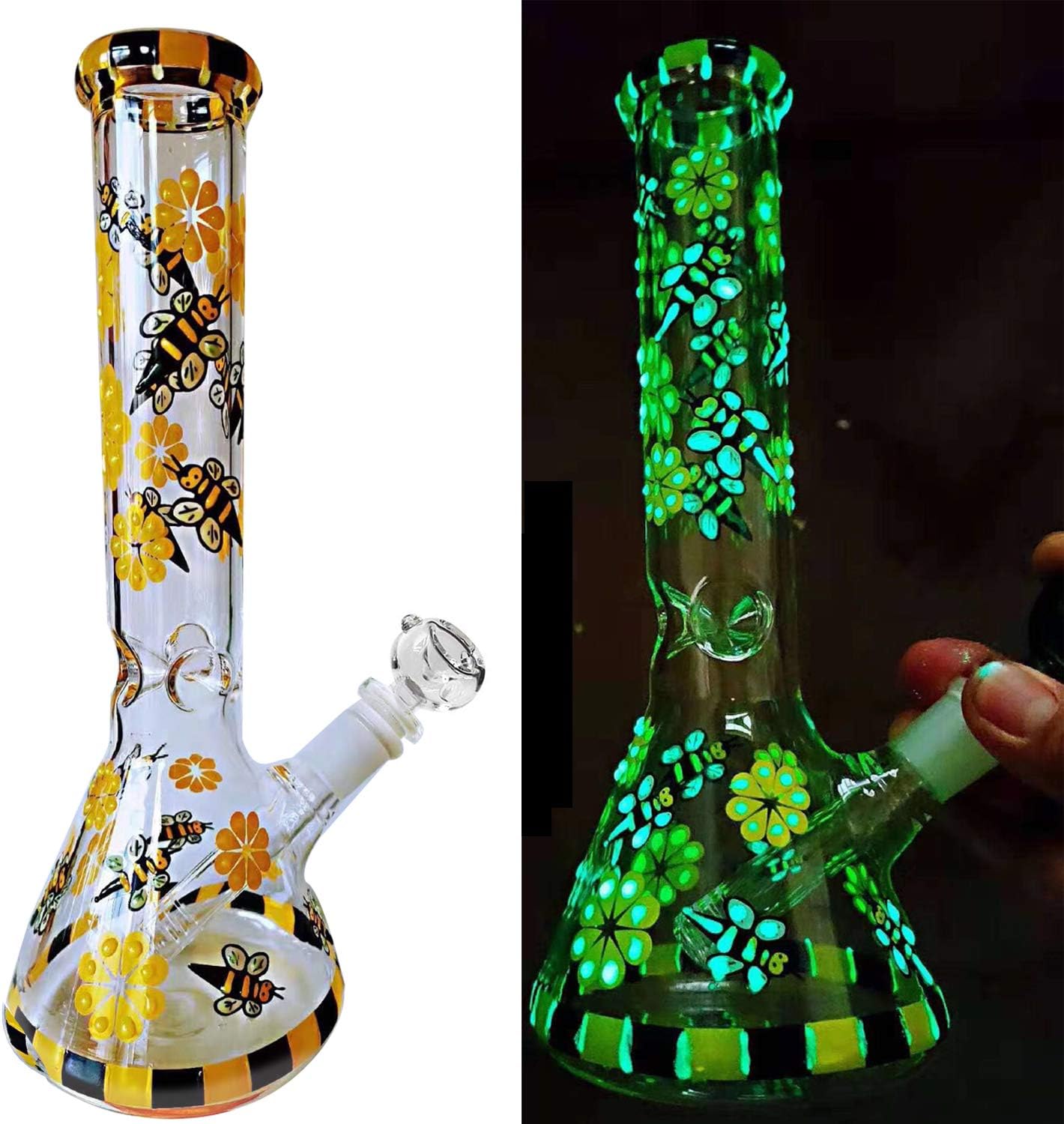 New Product Bong Water Glass Bong Light in The Night Oil Rigs Straight Hieght 27cm and14.5mm/14.4mm Filter Branches Honeycomb Bong Bowl Accessories Hookahs Honeycomb Branch Cheap Bongs