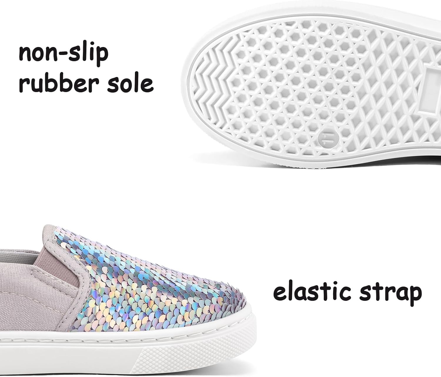 K KomForme Toddler Slip on Sneakers Girls Sparkle Sequins Canvas Walking Shoes - Image 5