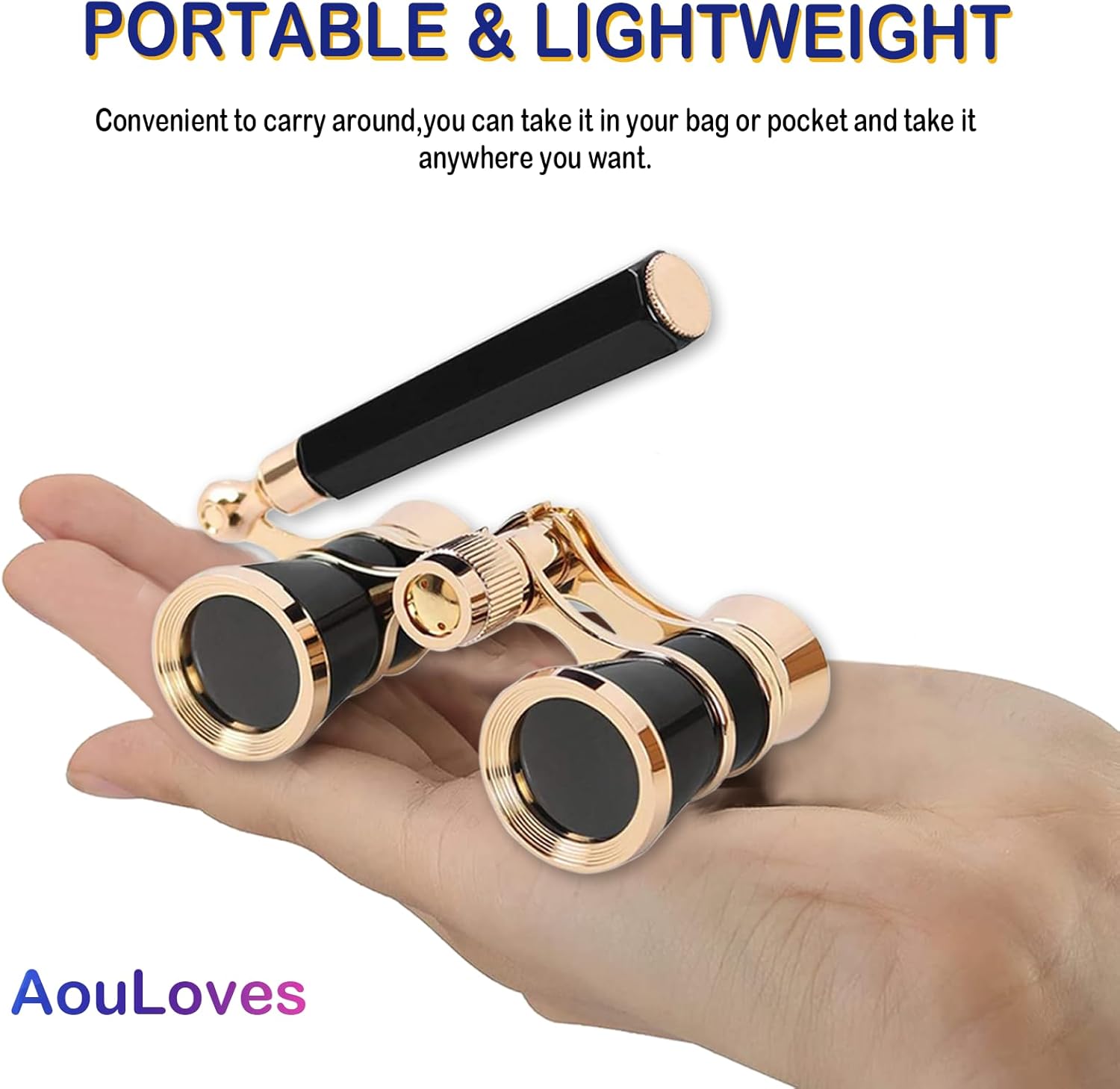 Opera Glasses Binoculars 3 X 25 Compact and Lightweight with Built-in Foldable Theater Glasses, Adjustable Handle for Adults Kids Women in Music Concerts and Opera Houses (Black)