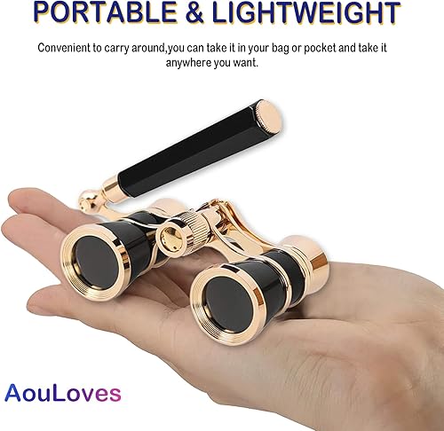 Miniatura 4 de AouloveS Prismáticos para gafas de ópera, binoculares de 3 x 25 pulgadas, anteojos de teatro, mini binoculares compactos con mango ajustable para