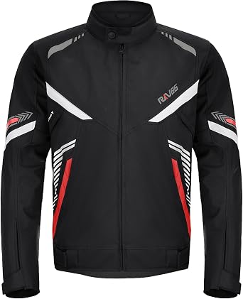 Mens Motorcycle Jacket with Detachable Thermal Liner & Knee Pads CE Armored Riding Jacket Water-Repellent Windproof for All Season Black-White XXL
