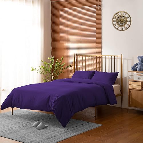 Miniatura 2 de MISR LINEN Juego de funda de edredón de 100% algodón egipcio tamaño individualindividual XL con 2 fundas de almohada (morado, sólido, individual,