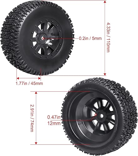 Miniatura 15 de HobbyPark Neumáticos y ruedas RC prepegados de 0.472 in hexagonal para escala 1/10 RC Short Course Truck Traxxas Slash 4x4 2WD BL-2S, Redcat