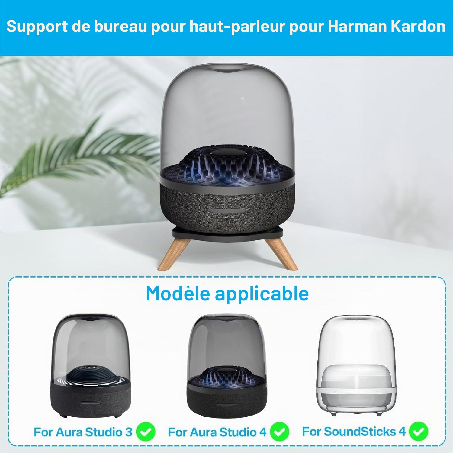 Acrylic Table Speaker Holder Suitable for Harman Kardon Aura Studio 3, Aura Studio 4, SoundSticks 4 Bluetooth Speakers (Black, JJ-9300-B-0) 1-PCS