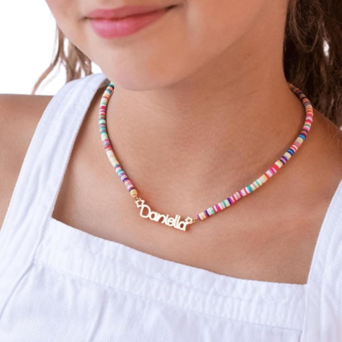 Custom Name Necklace Rainbow - Personalized Name Necklace For Girls - Customized Jewelry - Colorful Bead Chain Jewelry - Sparkling Necklaces For Kids - Gift For Little Girls