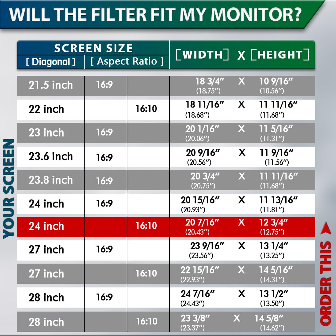 STARY 24 Zoll Monitor 16:10 Blickschutzfolie Seitenverhältnis, Anti-Blaulicht Displayschutz, 24 Inch Abnehmbare Privacy Screen Filter, Blendfreie Schutzfolie