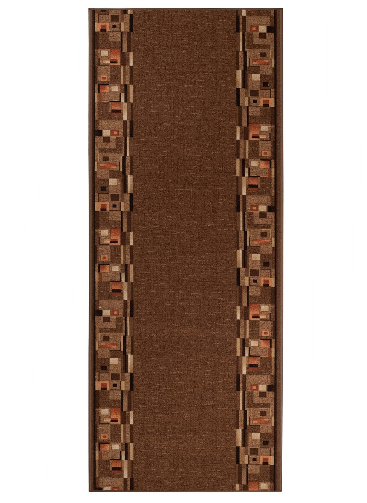 Tapiso Antypoślizgowy dywan chodnik antypoślizgowy most sprzedawany na metry nowoczesny brązowy pomarańczowy kwadratowy figury design korytarz kuchnia salon 67 x 220 cm