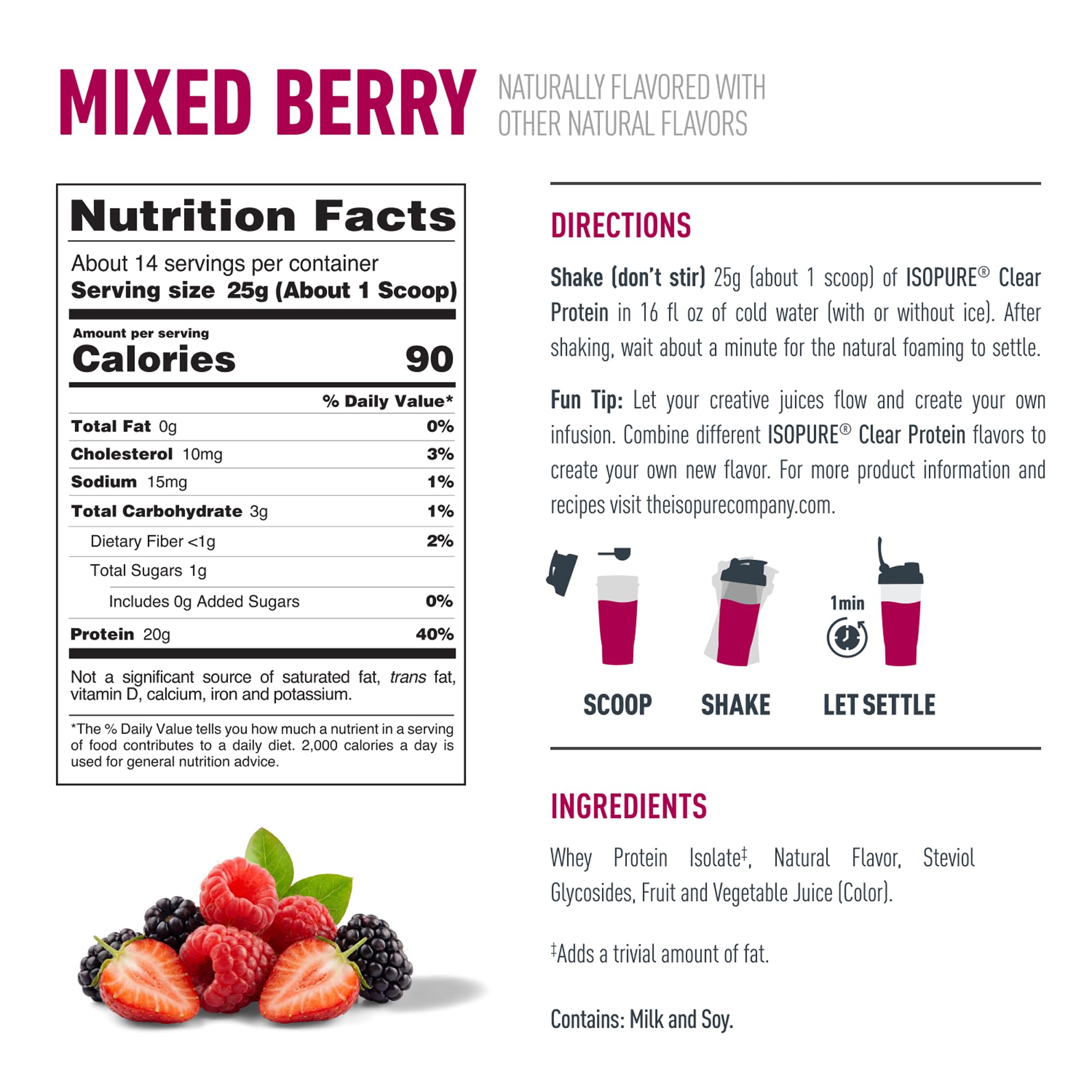 Isopure Clear Whey Isolate Protein Powder, Mixed Berry, 14 Serving — Amazon image 2