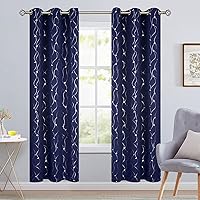 Vista 90 de BGment Room Darkening Curtains 95 Inches Long, Grommet Thermal Insulated Blackout Curtains with Wave Line and Dots Printed for Bedroom, 2 Panels