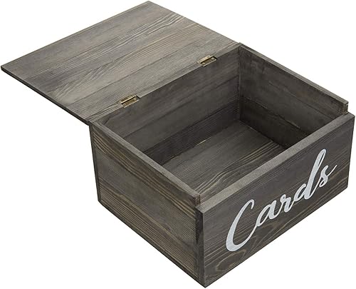 Miniatura 5 de MyGift Caja de tarjetas de boda, soporte para sobres de madera maciza color gris rústico, soporte para tarjetas de regalo de recepción con tapa con