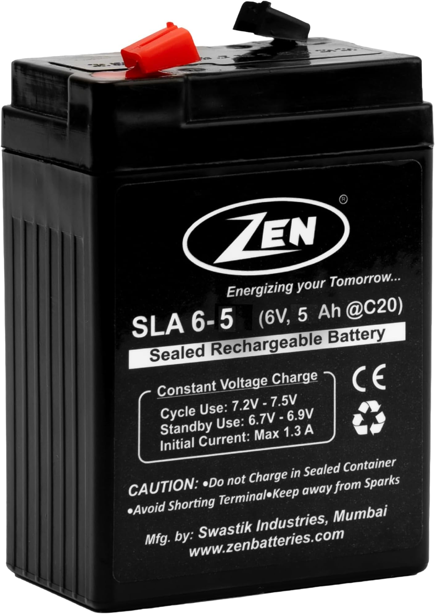 Zen SLA 6-5 (6 Volts 5 Ah) SMF Sealed Maintenance-Free Rechargeable Battery - Ideal for Weighing Scales, Emergency Lights, Telecommunication, Alarms & Toys.