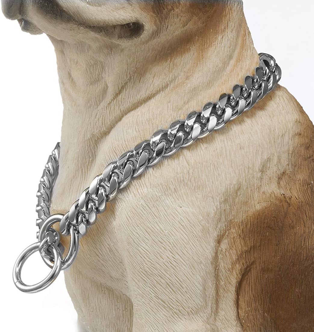 Heavy Duty Pet Collar, Wide 12/15/18mm Silver Dog Chain, Cuban Curb Link Dog Collar, Strong Stainless Steel Metal Chain for Dog - Shepherd Dog, Labrador, Rottweiler, Bulldog(15mm,14inch)