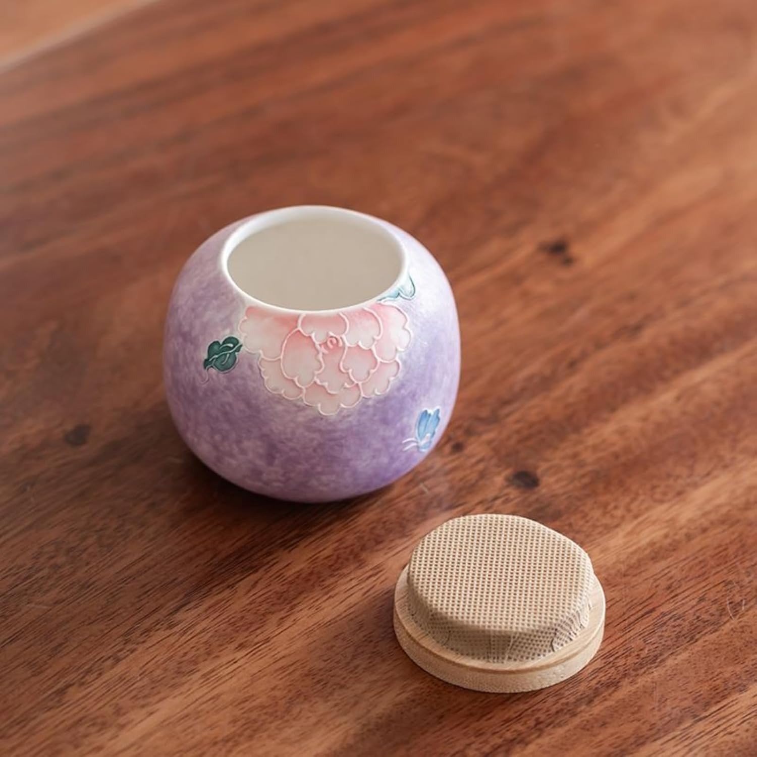 Ceramics Peony Tea Caddy, 210ml 7.1oz, Sealed Jar Chinese Kung Fu Tea Set Accessories