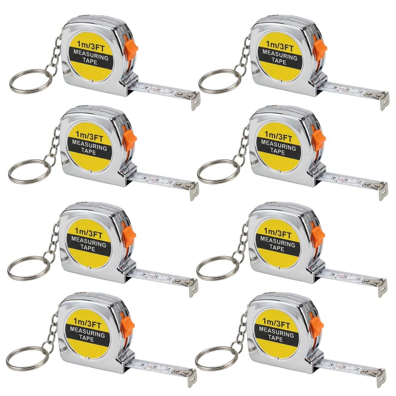8 Pack Mini Tape Measure Keychains, 1m/3ft Retractable Measuring Tape with Slide Lock, Dual Scale Inch & CM, Small Pocket Tape Ruler Bulk for Party Favors, Classroom Rewards, DIY, Event Giveaways
