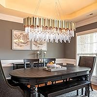 Vista 6 de L35.4 Lámpara de araña de cristal lineal moderna de lujo dorado, candelabros rectangulares para comedor, lámpara de techo colgante de gota de lluvia