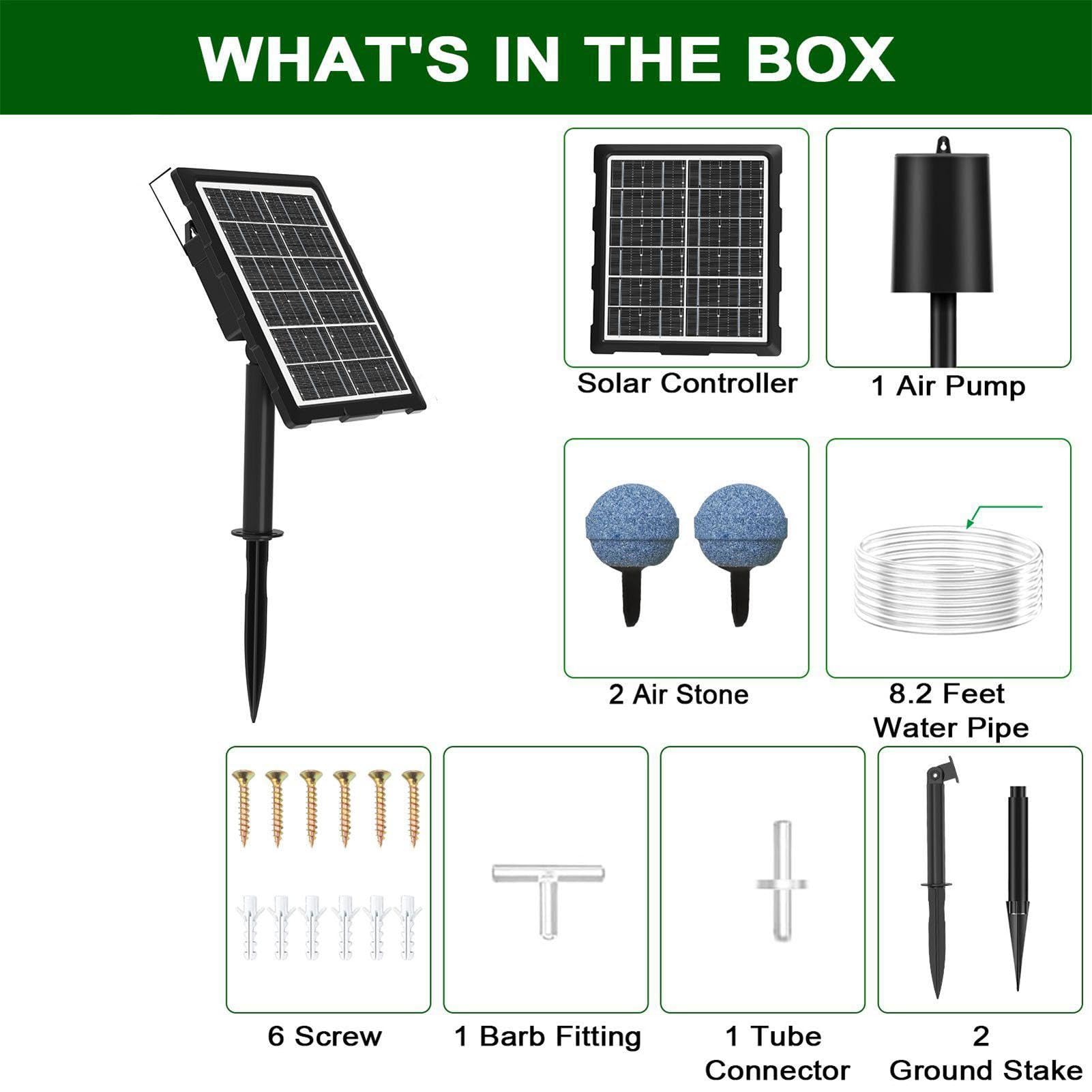 Słoneczna Pompa Powietrza do Stawu Rybnego Napowietrzacz Stawowy Zasilany | 3 tryby pracy, napowietrzacz tlenu z rurką i kamieniem napowietrzającym do basenu i akwarium zewnętrzneg