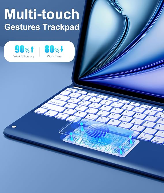 Hamile for iPad Air 13-inch & Pro 12.9 Case with Keyboard - 7-Color Backlit