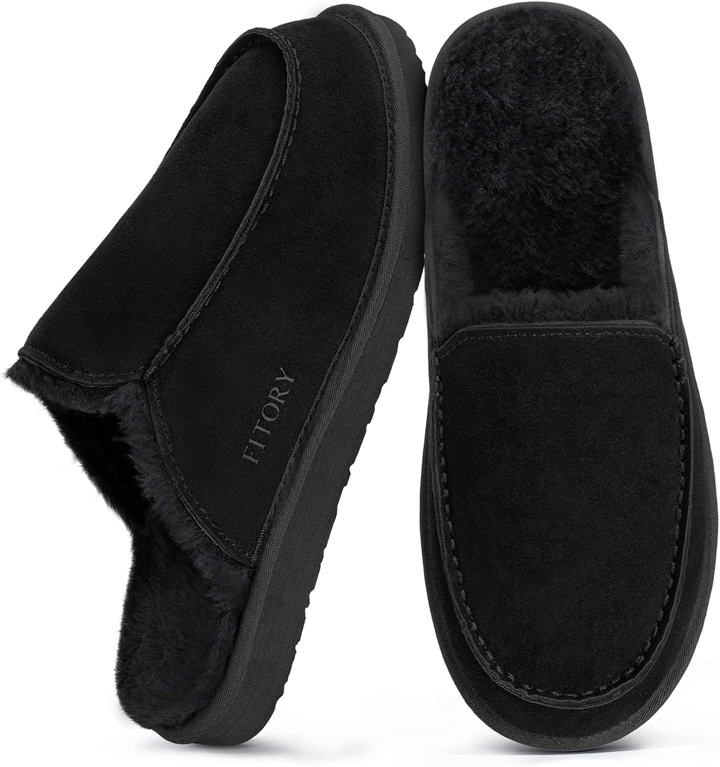 FITORY Mens Faux Fur House Slippers,Slip on Cozy Winter Shoes for Indoor and Outdoor Size 7-14