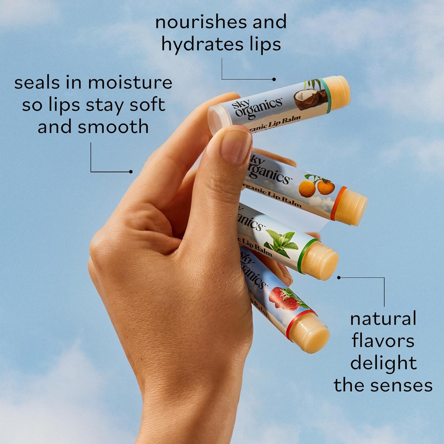 Sky Organics Balsamo Labbra alla Cera d'Api- Burrocacao Labbra Biologico - Certificazione Biologica USDA - Lip Balm - Idrata, Lenisce e Ammorbidisce, Confezione da 4