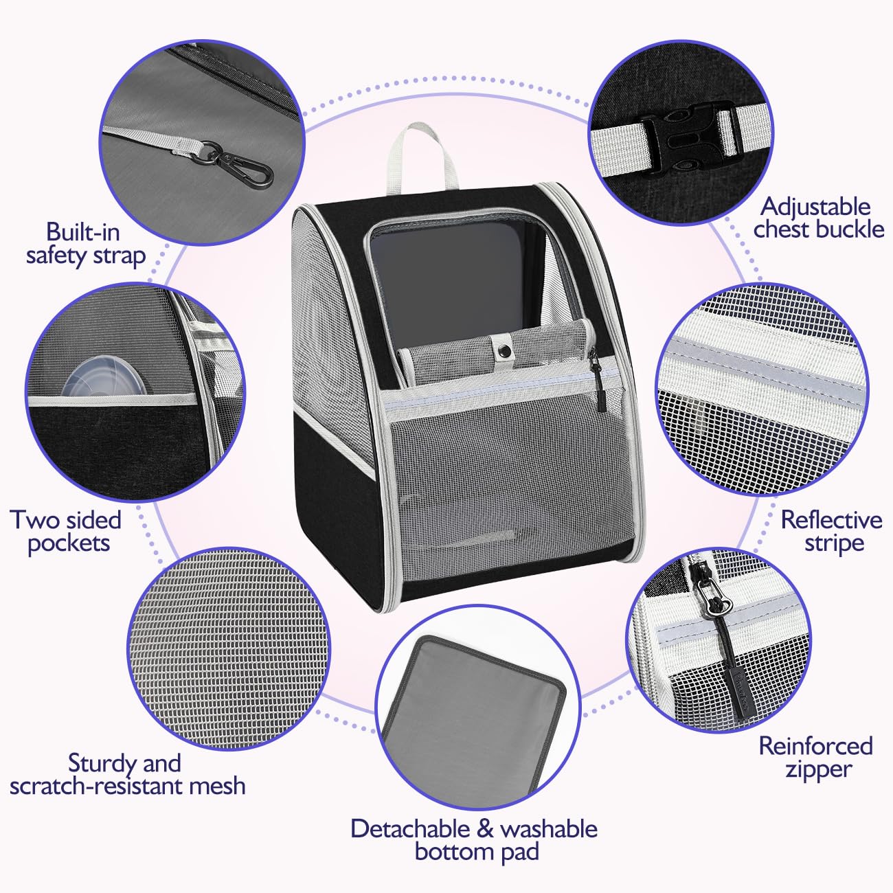 Pawaboo Zaino per Gatti Cani, per Animali Piccoli, da Viaggio Fino a 10 kg, Contenitore da Trasporto Traspirante con Supporto, Borsa per Passeggiata Escursione, Nero