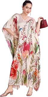 Label Aarna Premium Soft Satin Kaftan Dress for Women | Digital Print | Free Size (M-3XL) | Hidden Adjustable Belt |Trendy... Price In India