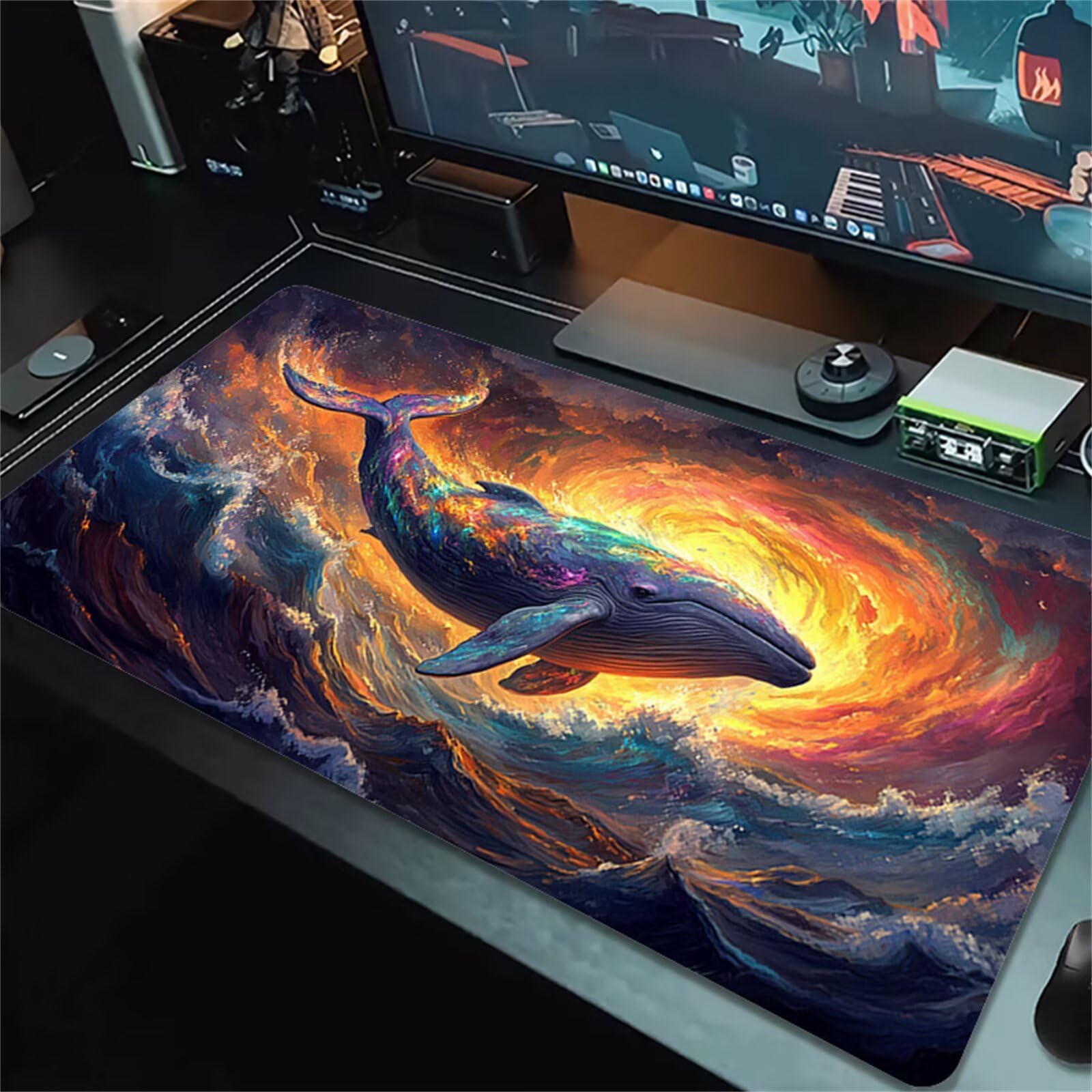 Alfombrilla de Ratón Gaming XXL 1000x500x2mm, Olas Ballena | Alfombrilla Escritorio Grande Antideslizante, Superficie de Alta Precisión y Velocidad para Teclado, PC y Laptop