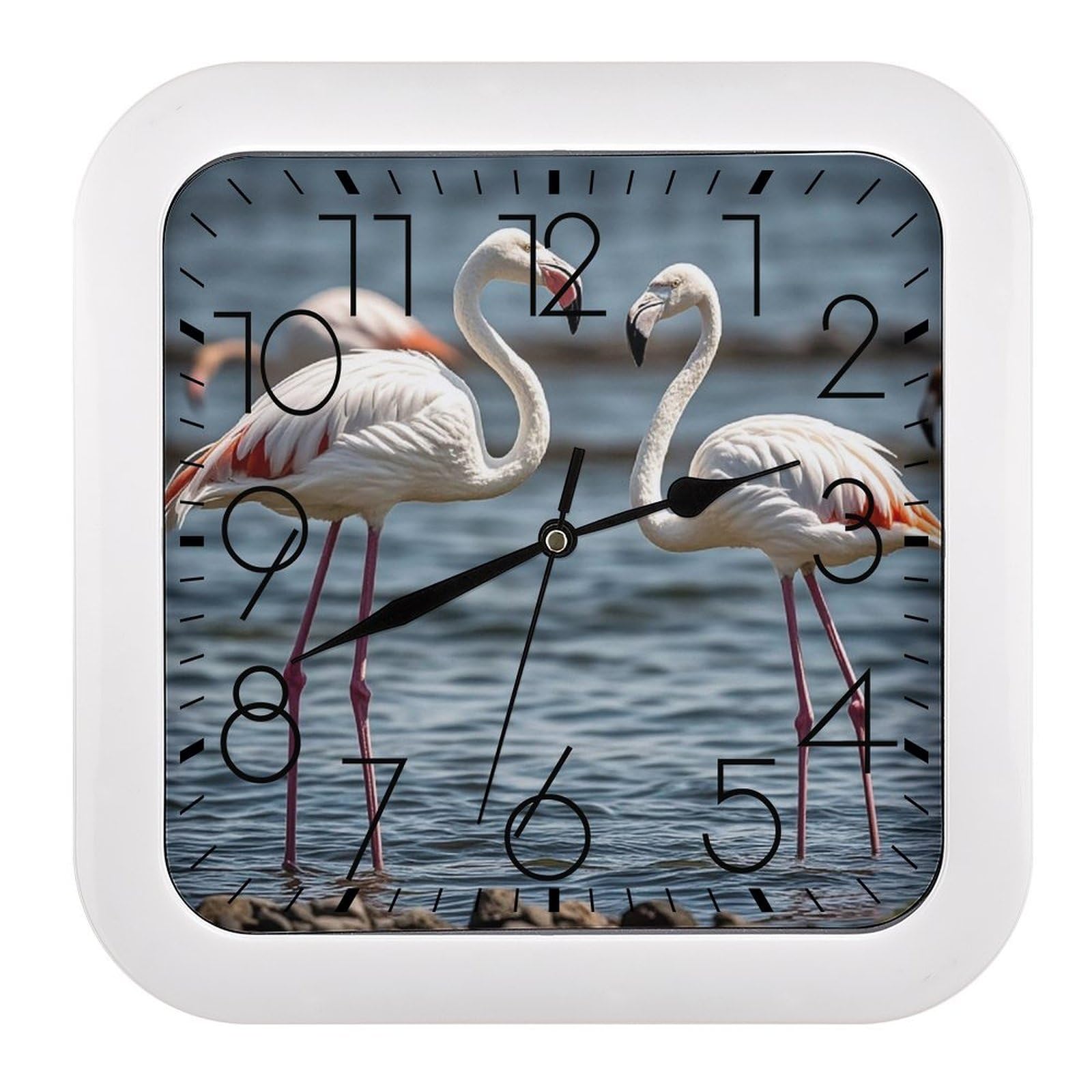 LZQPOEAS Animal Flamingo Wall Clock Fashionable Versatile Silent Wall Clock Simple Elegant Non Ticking Analog Clocks Easy to Install Square Modern Clocks for Home Decoration