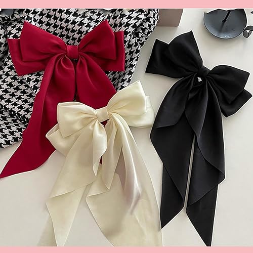 Miniatura 7 de 3 lazos para el pelo para mujer, pinzas para el cabello, lazos negros para mujer, lazos grandes, pinzas de metal, pasador francés con cola larga,