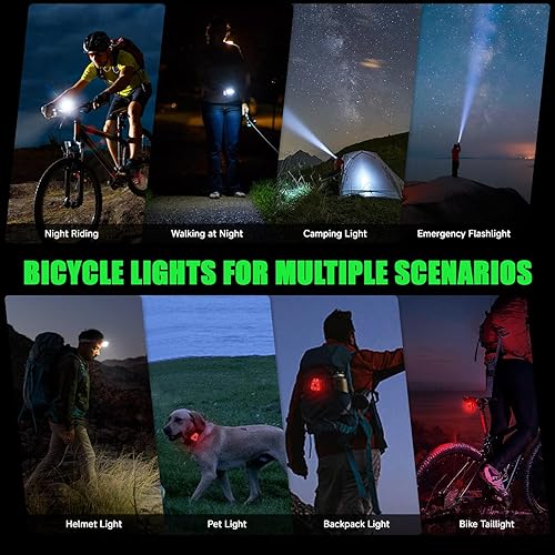 Miniatura 8 de Luces de bicicleta para conducción nocturna, 2000 lúmenes, juego de faros LED superbrillantes y luces traseras, 5+5 modos 5000 mAh USB-C recargable