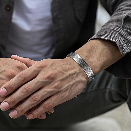 Miniatura 5 de MagEnergy Pulsera de cobre para hombre, árbol de la vida, 99.99 % de cobre puro con 3500 imanes Gauss, brazalete ajustable, joyería vikinga, regalos