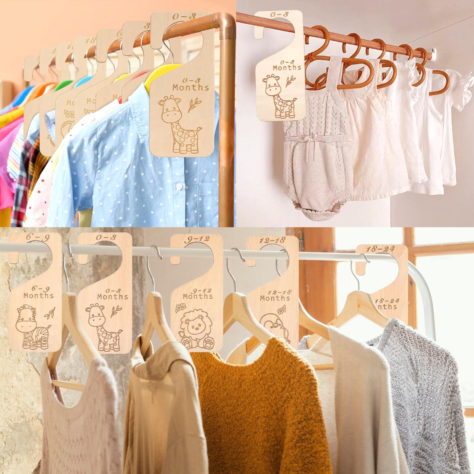 Armario Bebe Separadores De Armario Para Bebé - 7 Piezas De Madera (0-24  Meses) - Diseño De Delfín Perchas Madera, image size:1600x1600