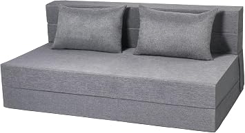 Fvkind Folding Sofa Bed, Foldable Bed Sleeper Chair with Removable Washable Cover, Convertible Fold Out Couch with Pillow, Futon Couch for Living Room, Dorm, Guest Room, Queen Size, Light Grey