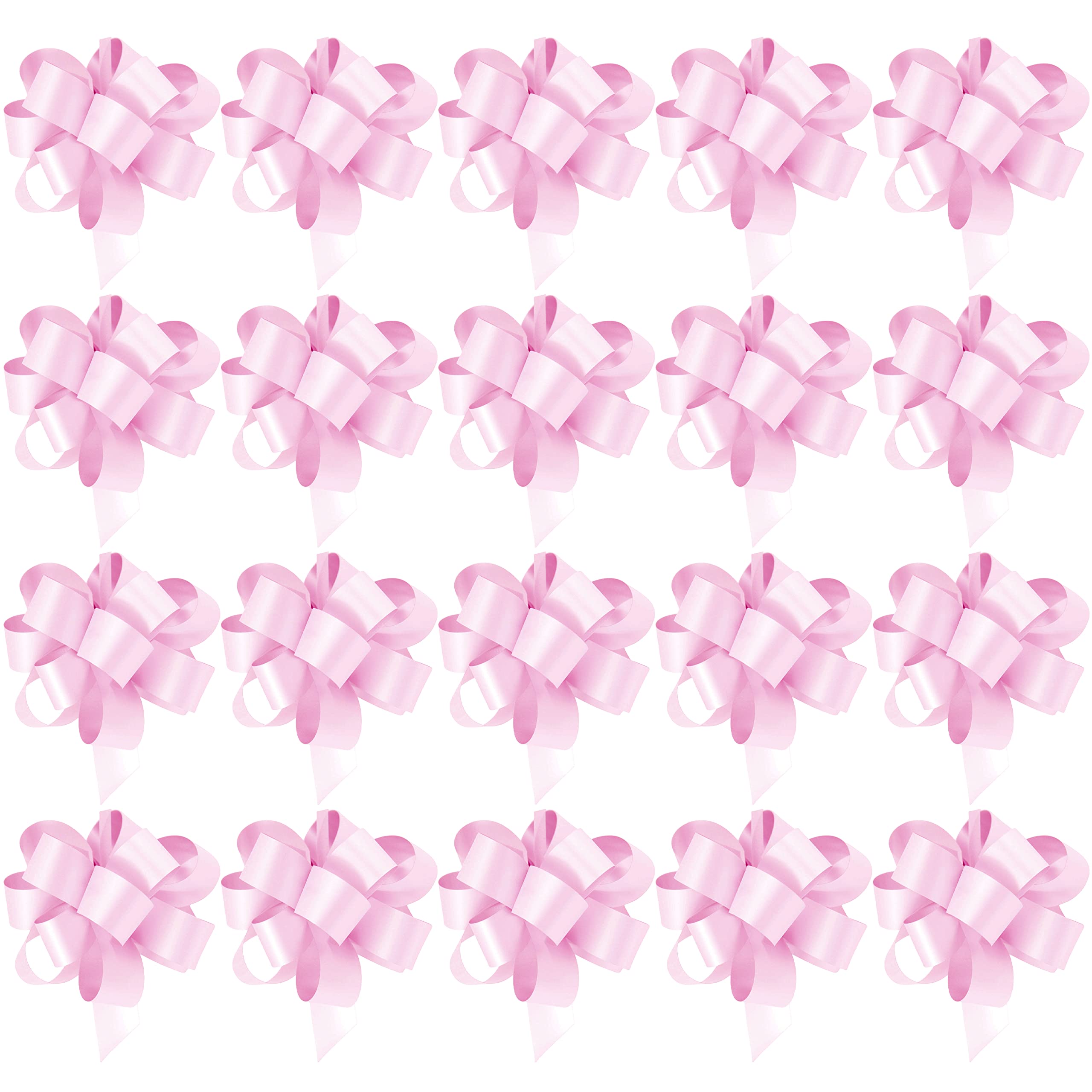 3cm Self Tie Pull Bow Ribbons Wrapping Bows – Festive Xmas Present Decorations - 20 Pack (Pink)