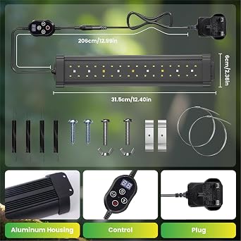 UVB 2.4 Bird Lamp,Full Spectrum Light for Birds,Dimmable LED Bird Light Fixture with Chew-Proof Cord, UK Plug and Controller, Bird Cage Accessories for Captive Birds Parrots [Energy Class G]