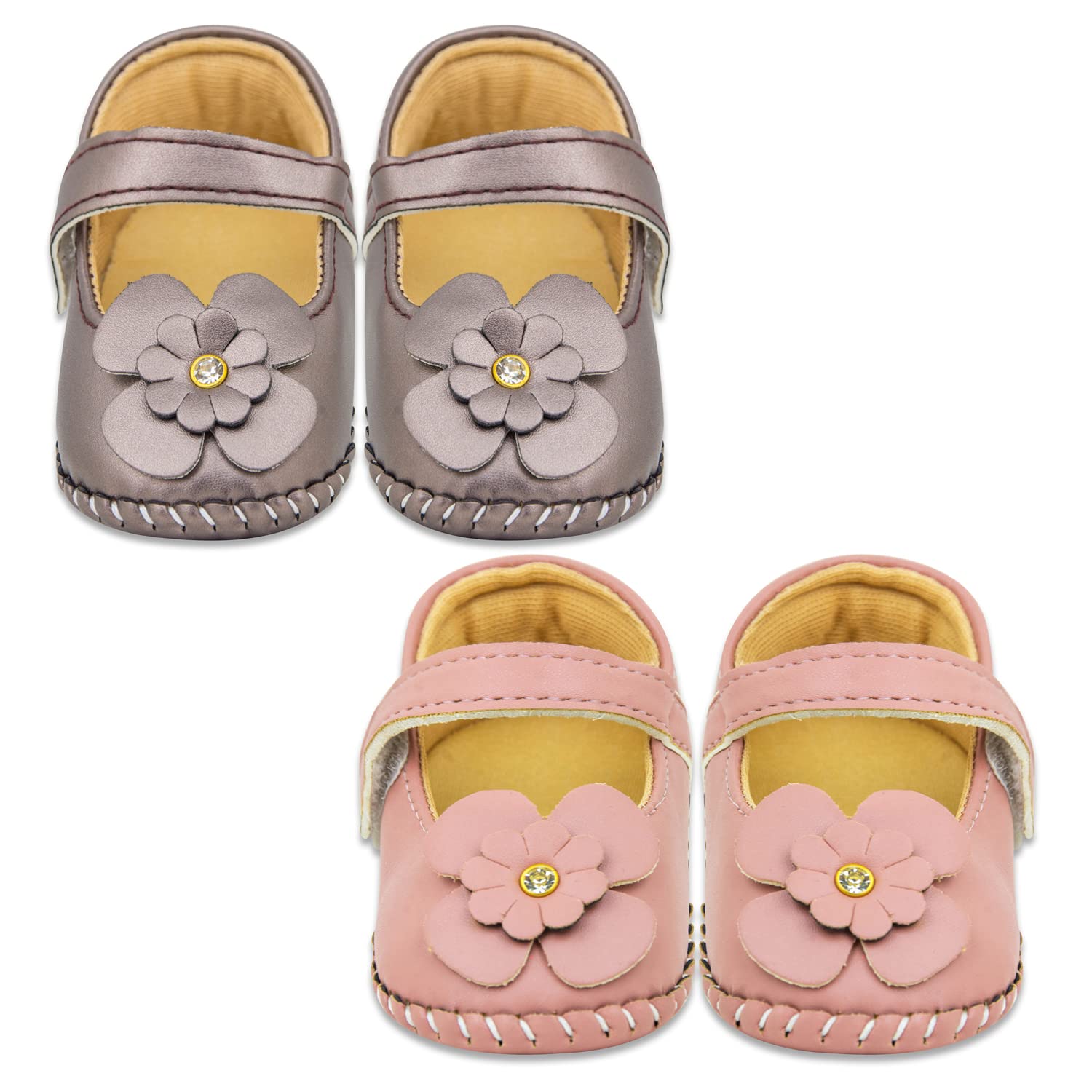neska moda 6 To 12 Months Baby Girls Set of 2 Pair Synthetic Leather Sandal Booties (Dark Brown,Peach) -BT1216andBT1217-picture-52