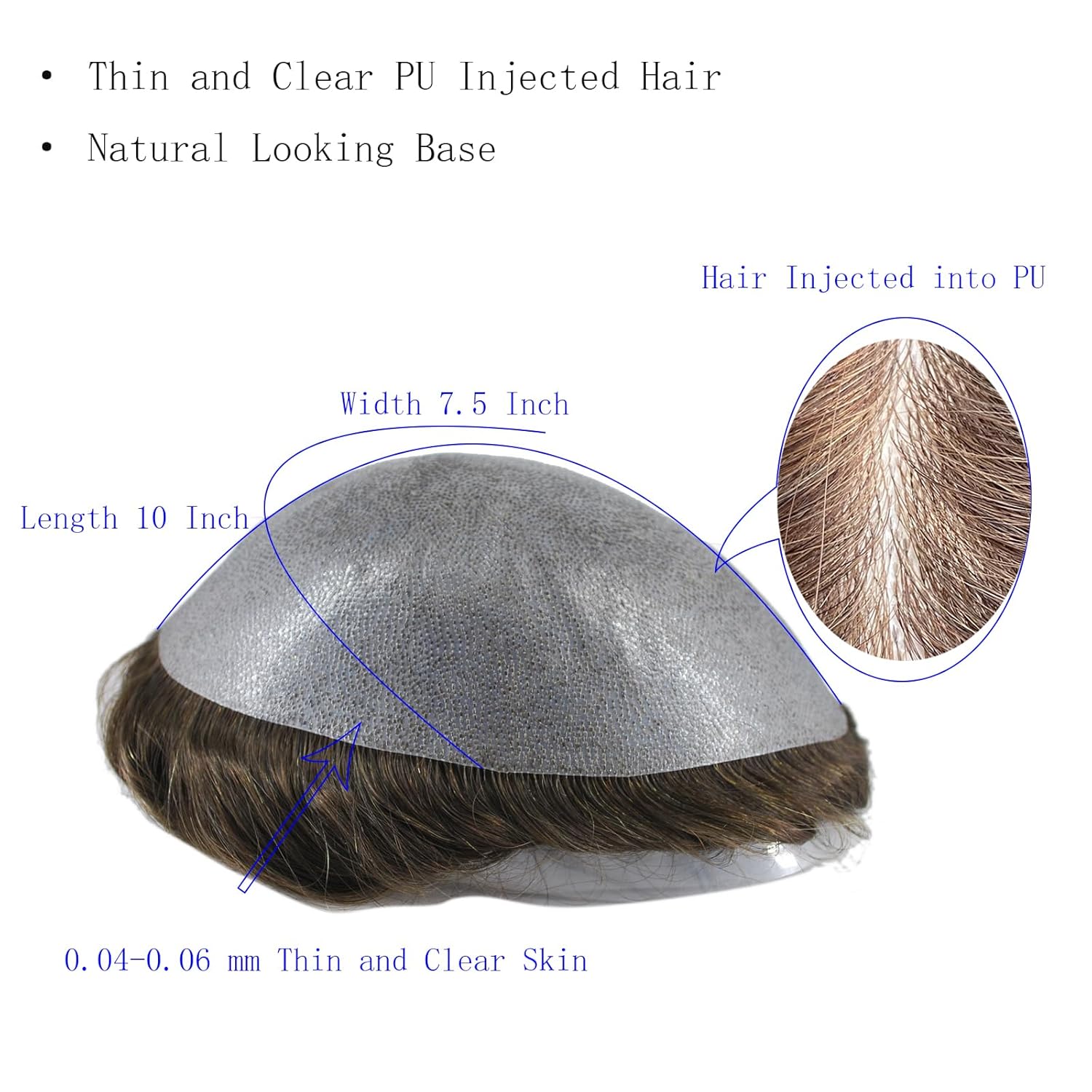 Black Toupee for Men Human Hair PU Skin Mens Human Hair Replacement Hairpieces (10 * 8")