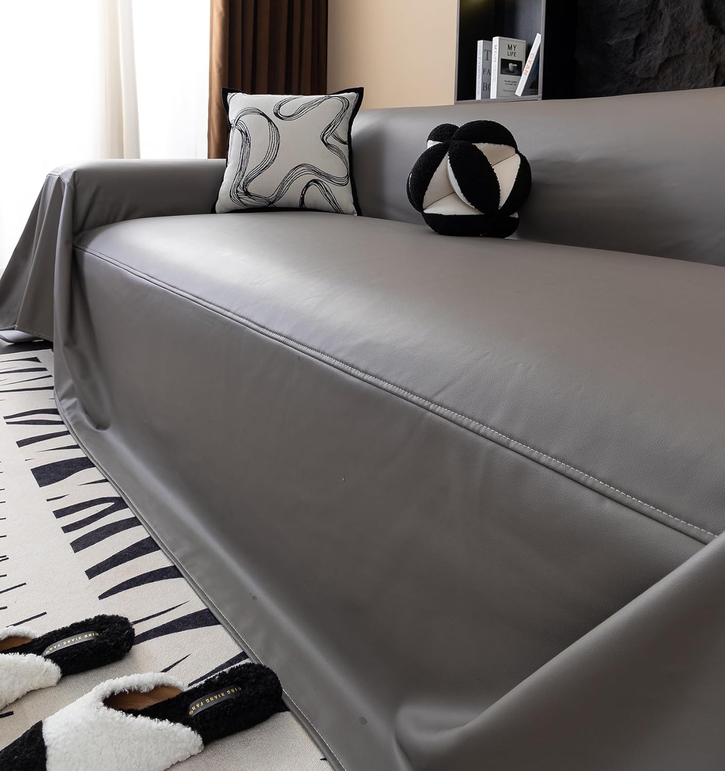 vctops Waterproof Thick PU Leather Sofa Covers for Sectional Sofa Luxury Couch Cover for Dogs Loveseat Covers Futon Cover L Shaped Cover Wipeable Couch Protector (Grey,71"x51") 71x51 Inch Grey