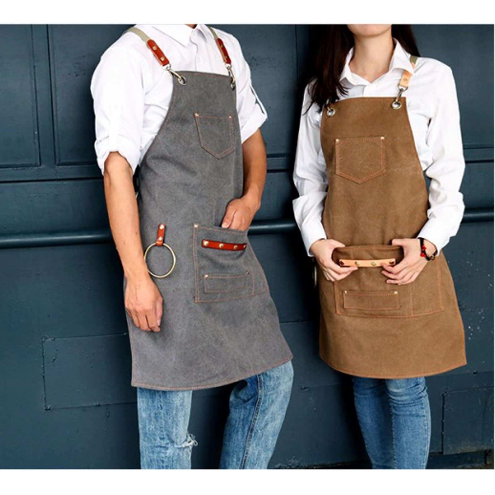 Generico Grembiule in Tela E Pelle, Antimacchia E Traspirante, con Tasche A Doppia Cucitura, Unisex, Ideale per Il Lavoro in Cucina E nella Ristorazione (Green)