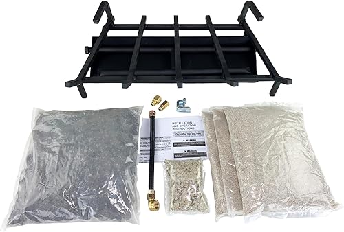 Chimenea de gas NG ventilada de 24 pulgadas, kit de chimenea profesional resistente. Quemador de gas de doble fila, kit de conexión profesional,