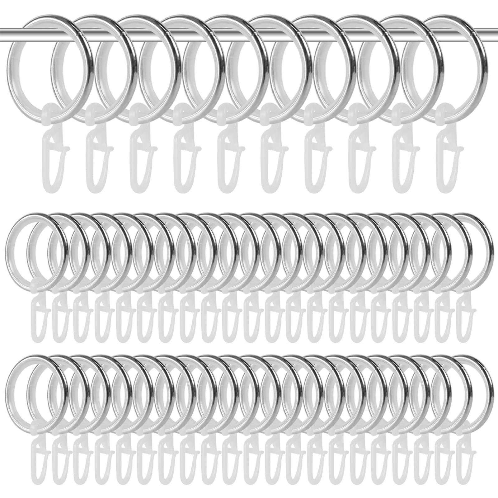 Anelli per Tende, Ganci per Tende, 50 pezzi Anelli per Tende in Metallo con Ganci, Diametro Interno 27 mm, Gancetti per Tende per la Maggior parte Delle Aste per Tende (argento)
